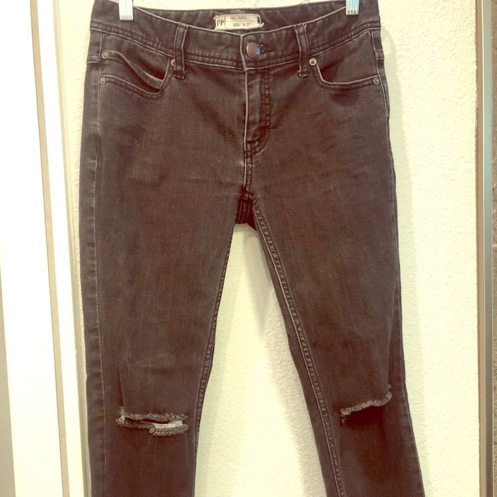 Free people black deconstructed jeans size 27